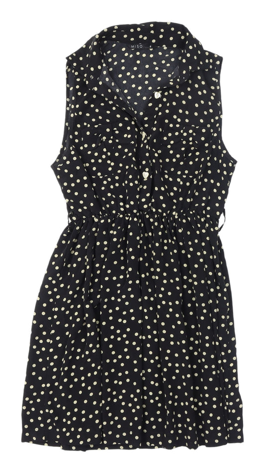 Miso Women's Black Polka Dot Shirt Dress - S