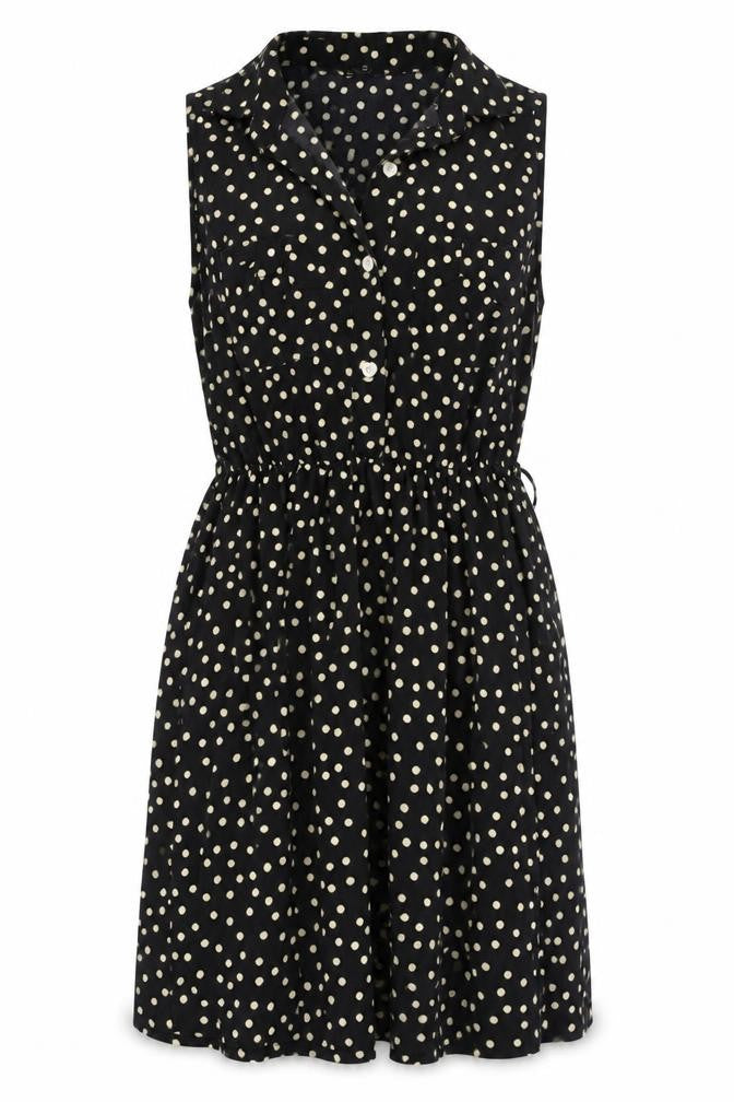 Front view of Miso Women's Black Polka Dot Shirt Dress - S