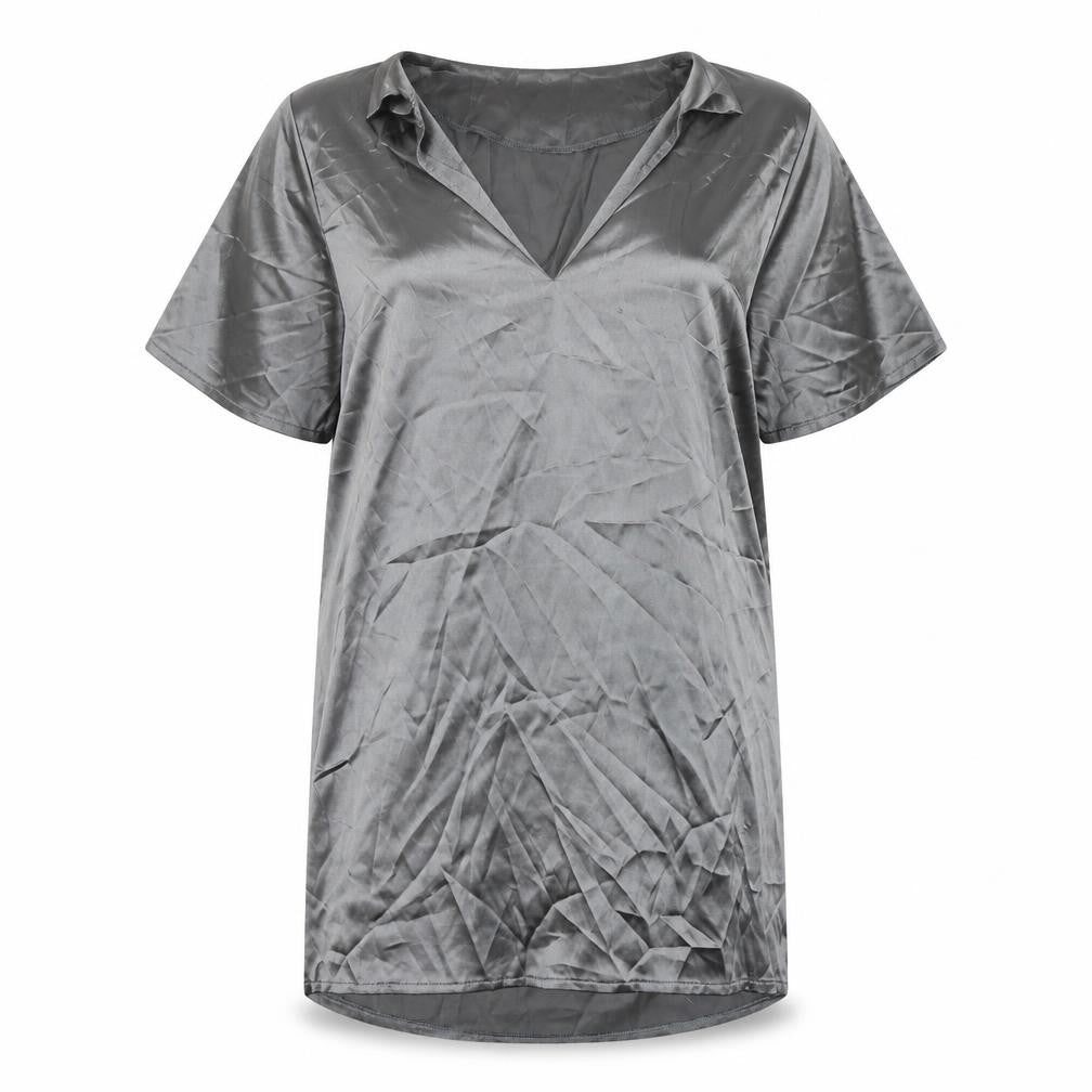 Front view of Missguided Women's Grey V-Neck Short Sleeve Dress