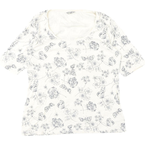 Marks and Spencer Women's Ivory Floral T-Shirt, Size 14