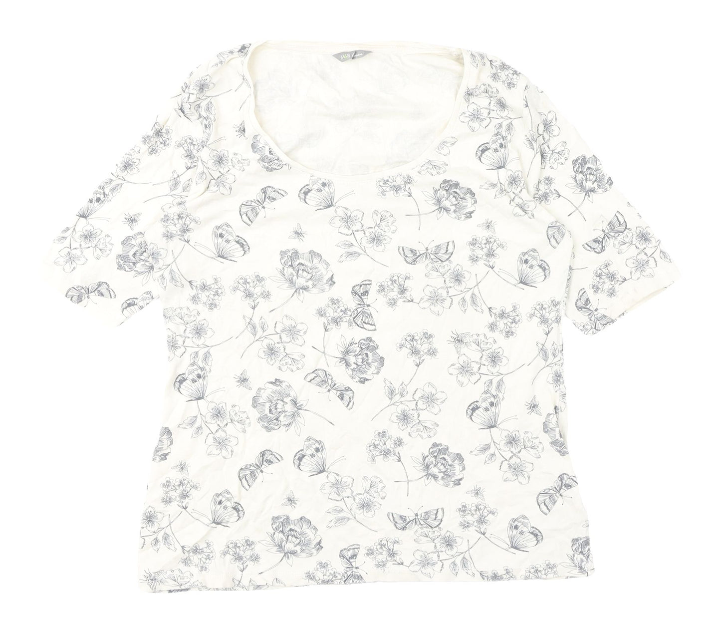 Marks and Spencer Women's Ivory Floral T-Shirt, Size 14