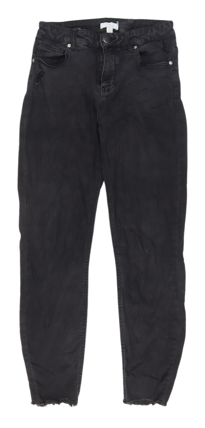 H&M Women's Black Skinny Jeans UK 12 Distressed Style