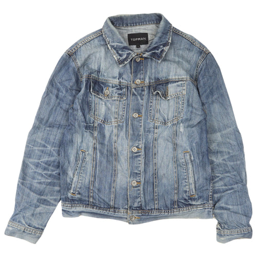 Topman Men's Blue Denim Bomber Jacket L Casual