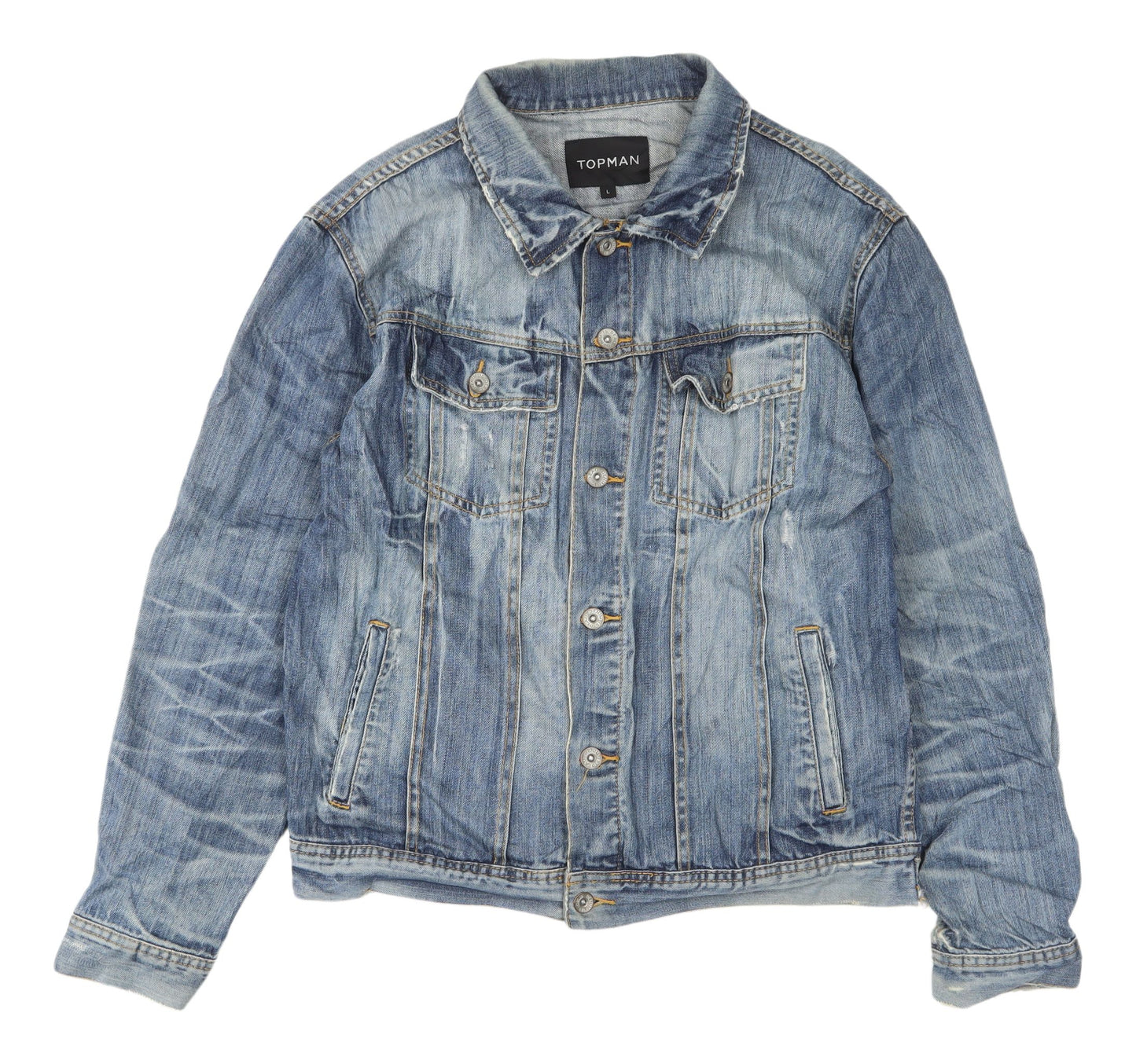 Topman Men's Blue Denim Bomber Jacket L Casual