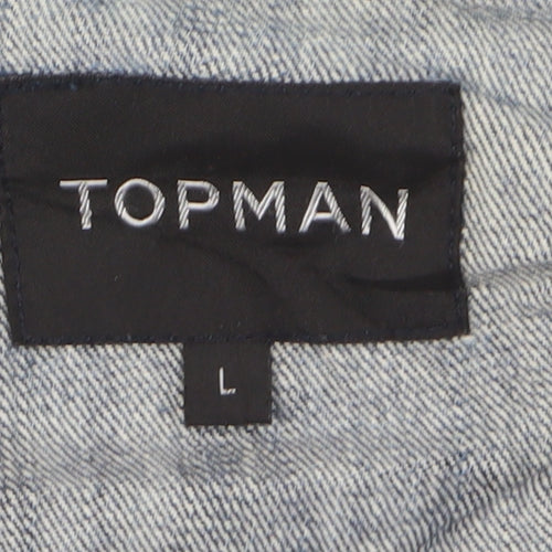 Topman Men's Blue Denim Bomber Jacket L Casual