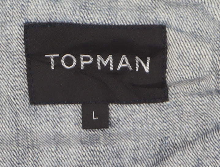 Topman Men's Blue Denim Bomber Jacket L Casual