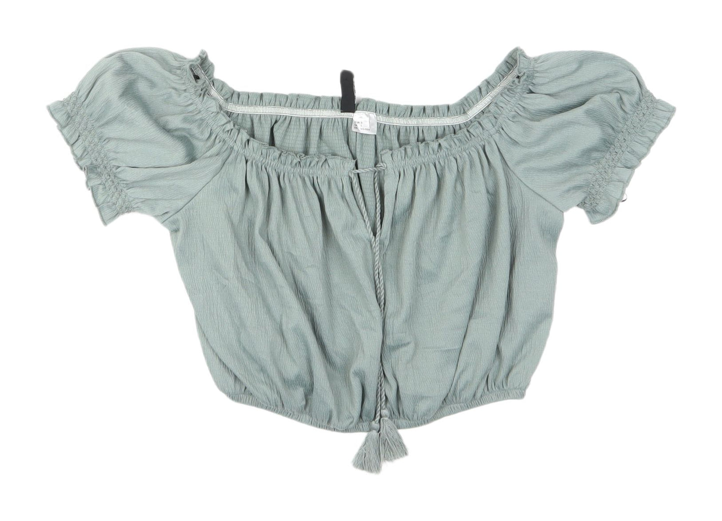 H&M Women's Green Cropped Blouse, Size S, Off Shoulder
