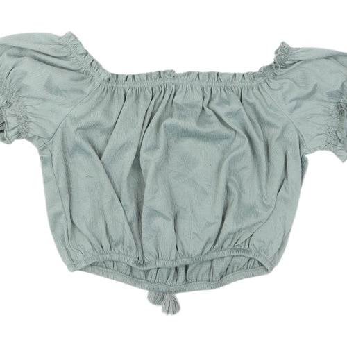 H&M Women's Green Cropped Blouse, Size S, Off Shoulder