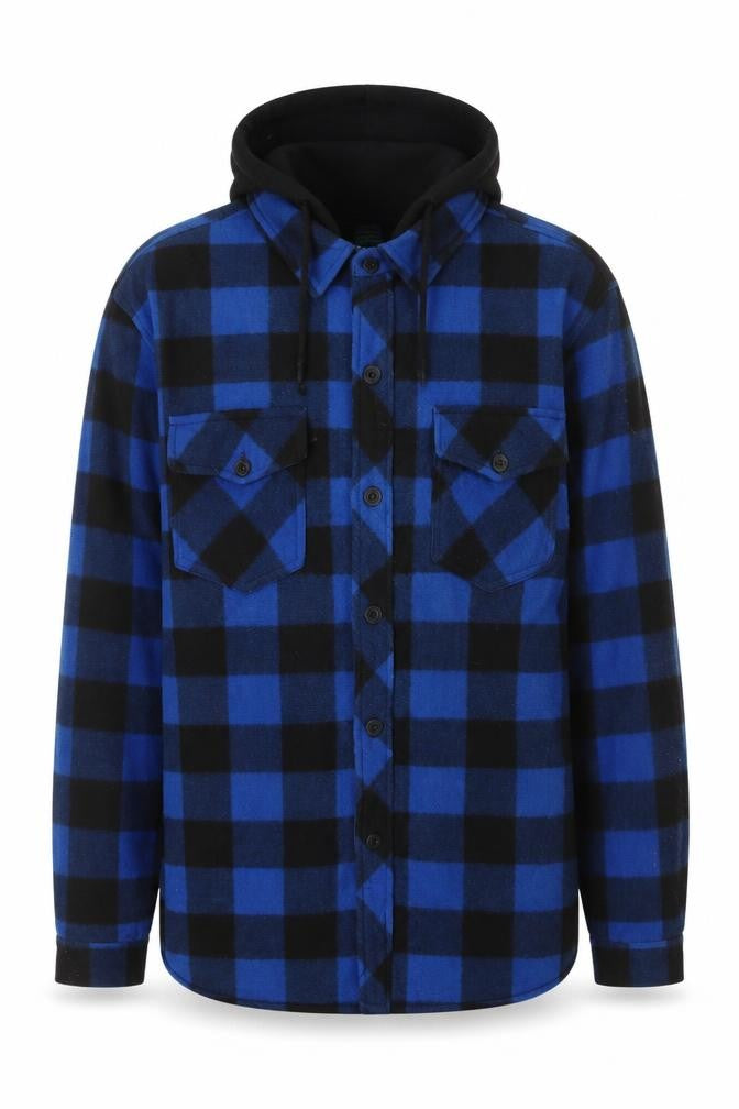 Front view of Sierra Men's Blue Check Hooded Jacket Flannel S