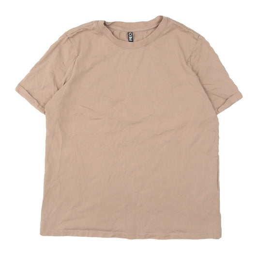 Pieces Women Beige M Basic T-Shirt Short Sleeve Casual