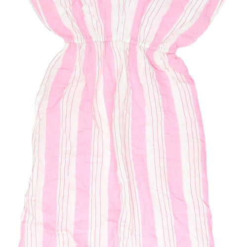 Marks and Spencer Women's Pink Striped Midi Dress M