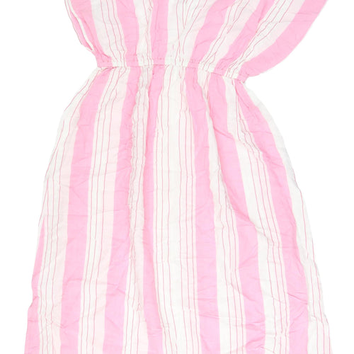 Marks and Spencer Women's Pink Striped Midi Dress M