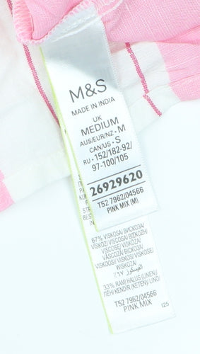 Marks and Spencer Women's Pink Striped Midi Dress M