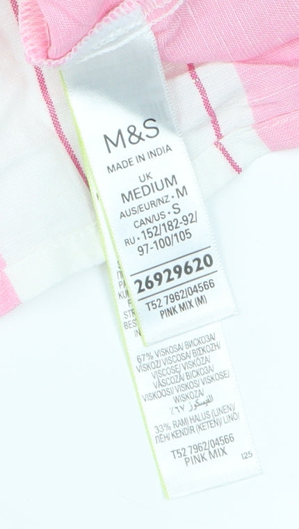 Marks and Spencer Women's Pink Striped Midi Dress M