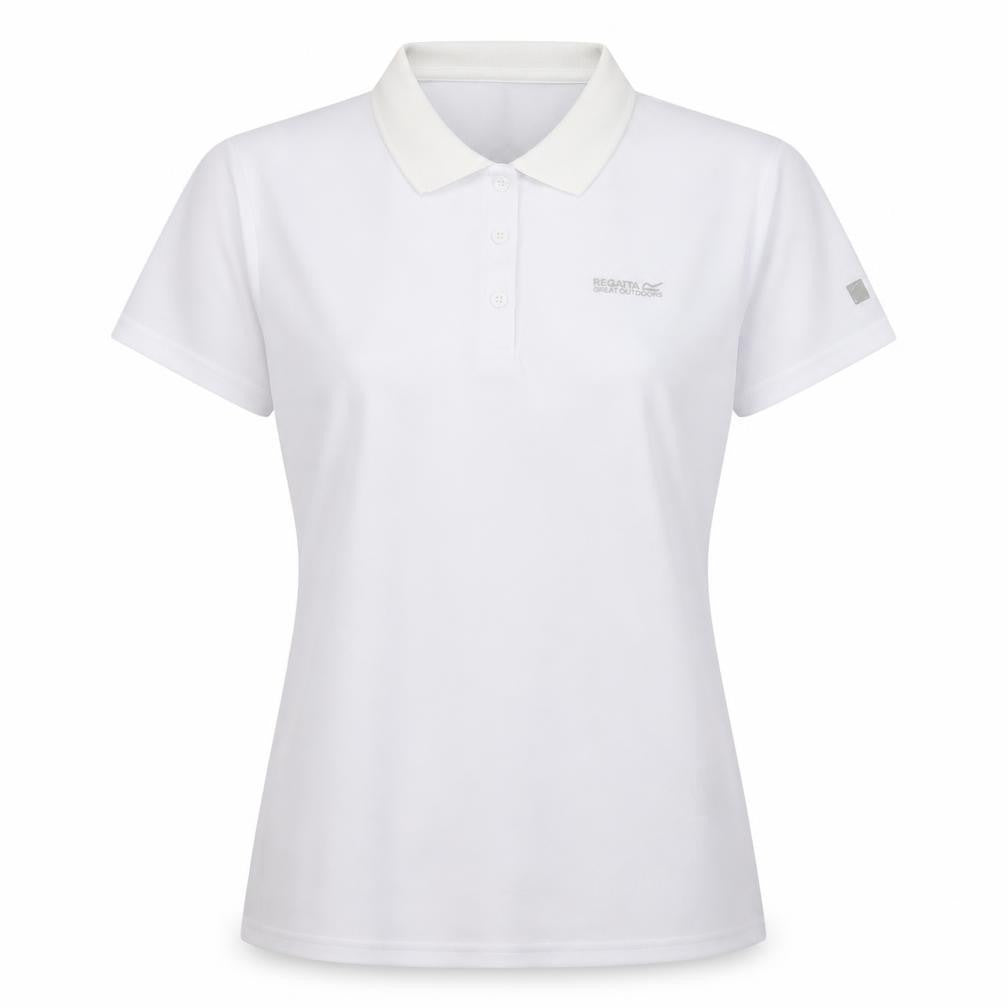Front view of Regatta Women's White Polo Shirt, size 18, Short Sleeve