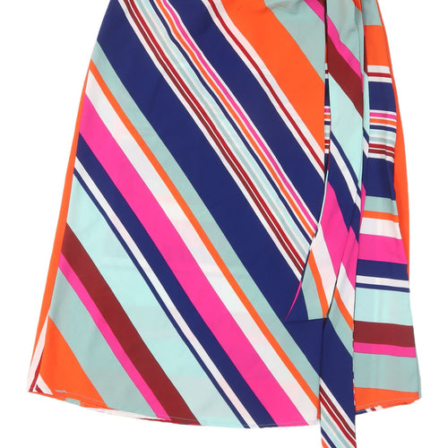V by Very Multicoloured Striped Wrap Skirt, Size 14