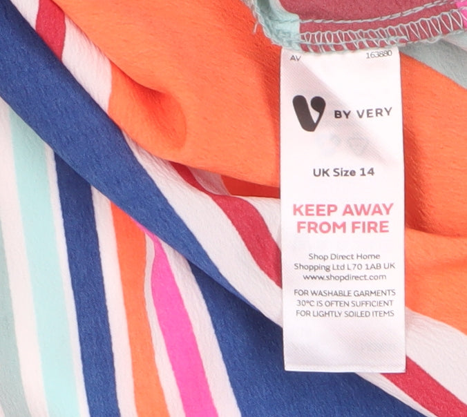 V by Very Multicoloured Striped Wrap Skirt, Size 14