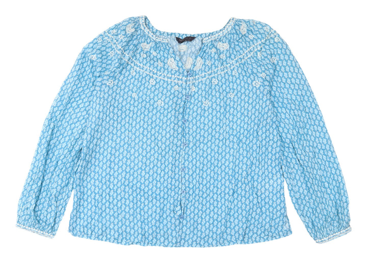 Marks & Spencer Blue Embroidered Blouse, Size 6
