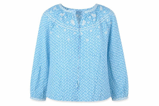 Marks & Spencer Blue Embroidered Blouse, Size 6
