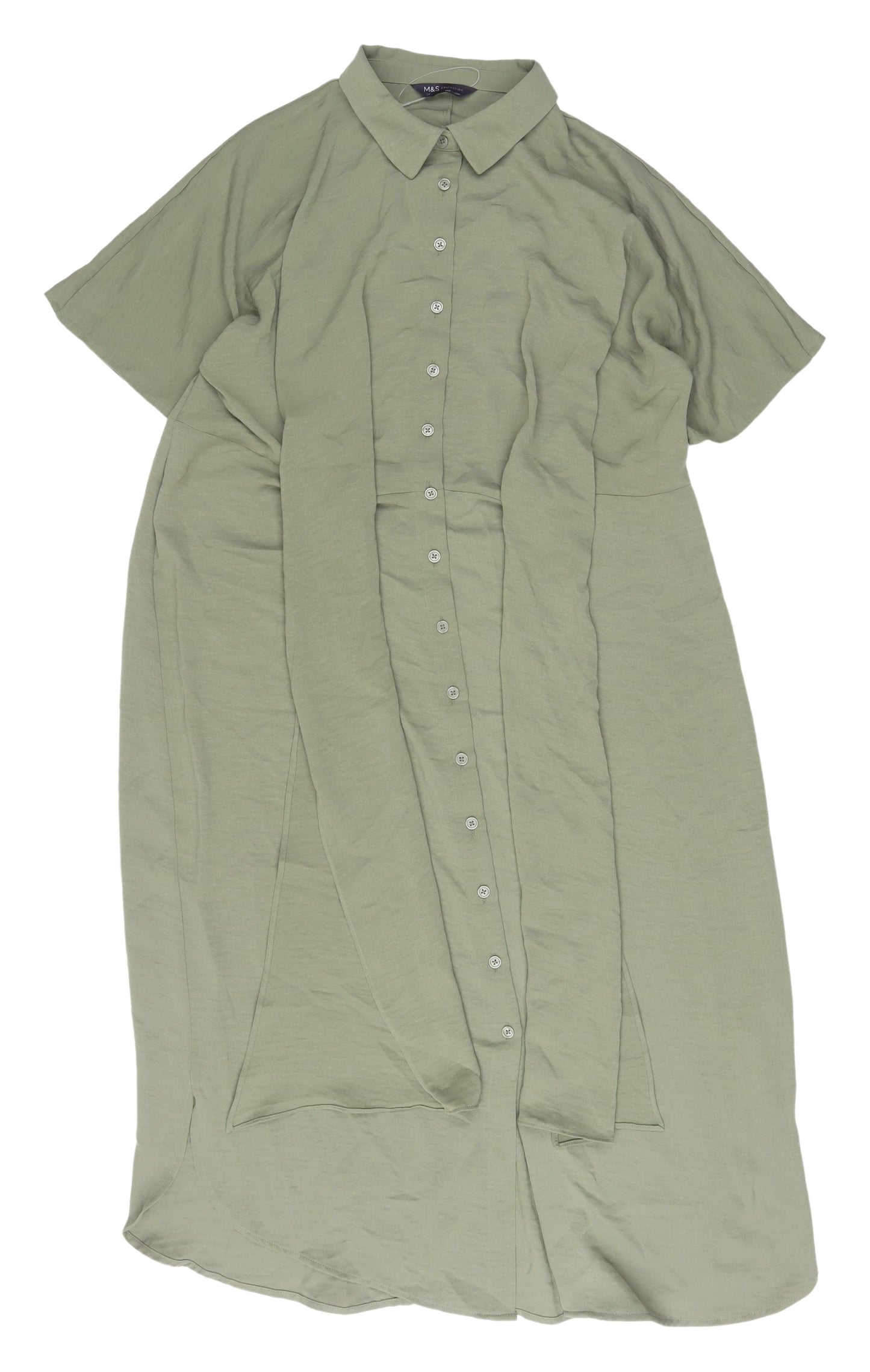 Marks & Spencer Green Shirt Dress - Size 14, Spring Classic