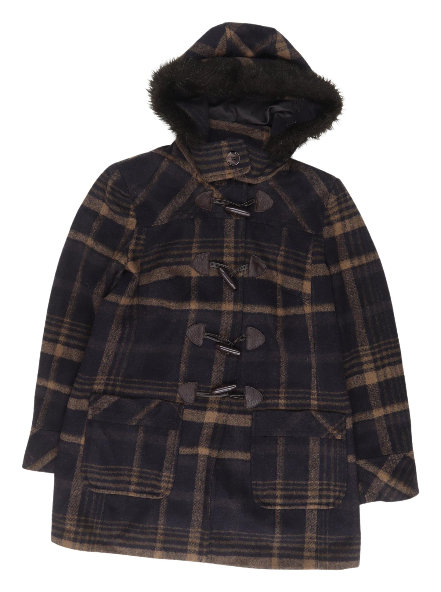 Marks and Spencer Women's Plaid Duffle Coat, Size 14
