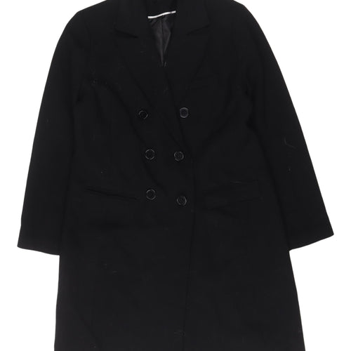 London Eye Women's Black Double-Breasted Overcoat Size 12