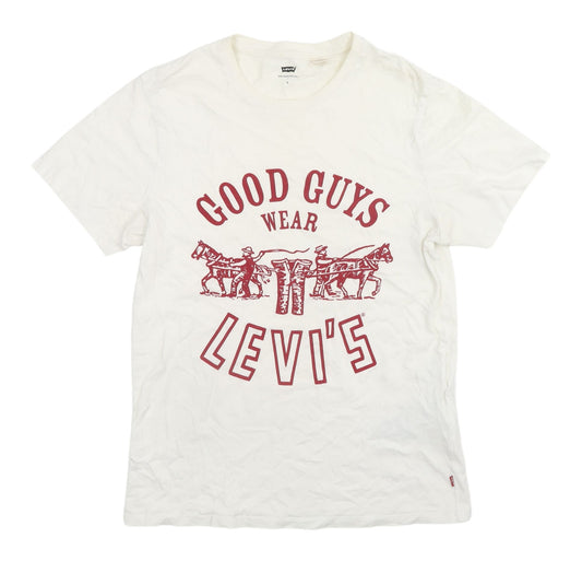 Levi's Men's White Graphic Print Cotton T-Shirt, Size S