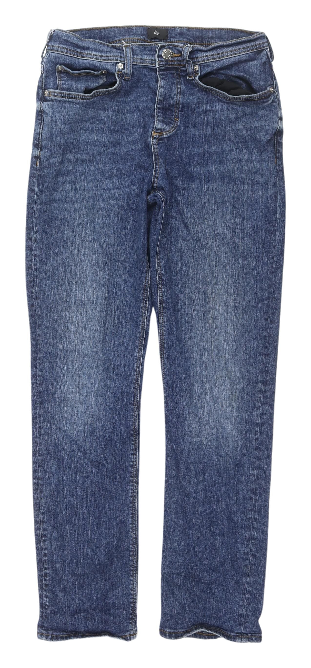 River Island Men's Blue Straight Denim Jeans Size 30