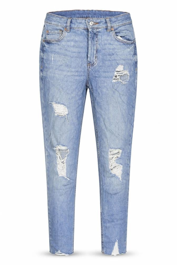 Front view of Primark Women's Blue Distressed Jeans, size 10