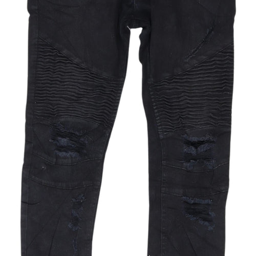 H&M Women's Black Skinny Jeans - Distressed Style, Size 2