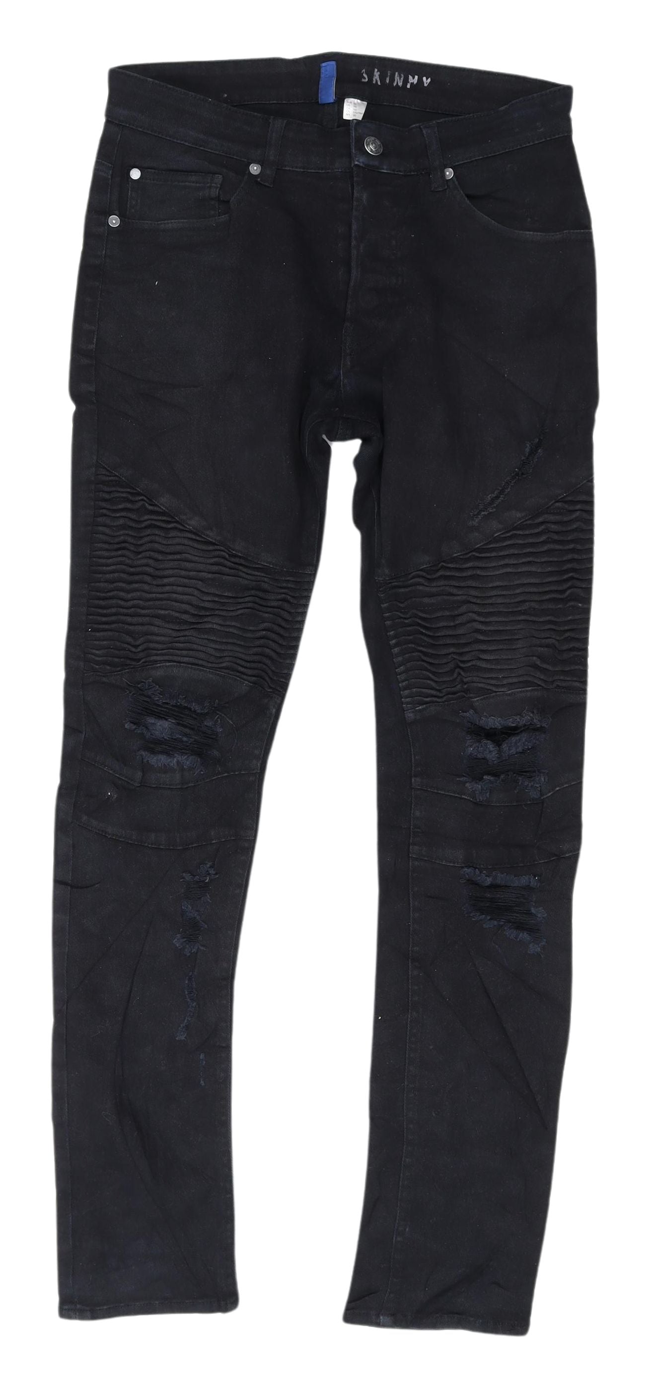 H&M Women's Black Skinny Jeans - Distressed Style, Size 2