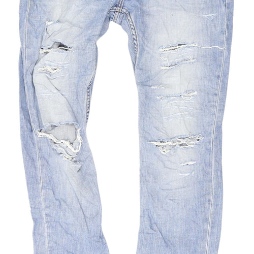 River Island Women's Blue Distressed Straight Jeans