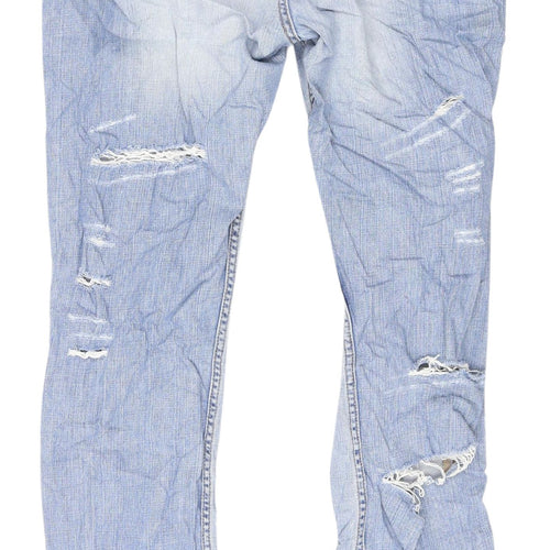 River Island Women's Blue Distressed Straight Jeans