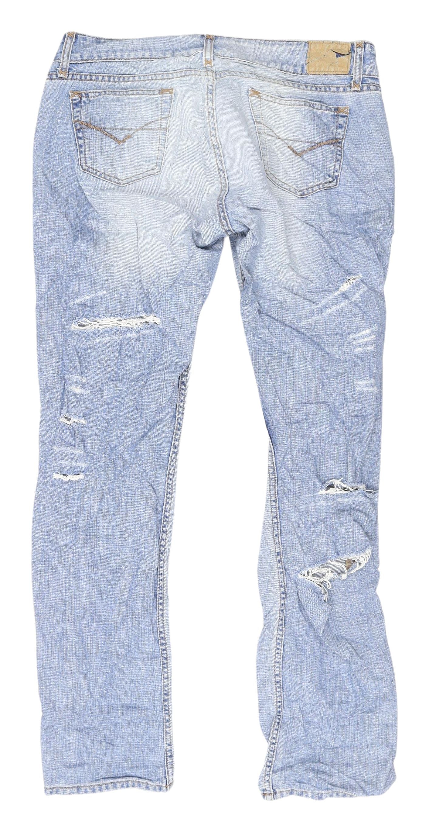 River Island Women's Blue Distressed Straight Jeans
