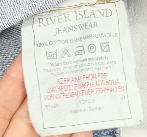 River Island Women's Blue Distressed Straight Jeans
