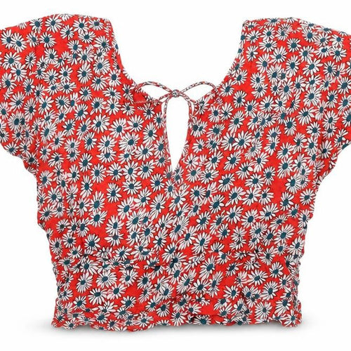 Zara Red Floral Cropped Blouse, Size M, Viscose, Women