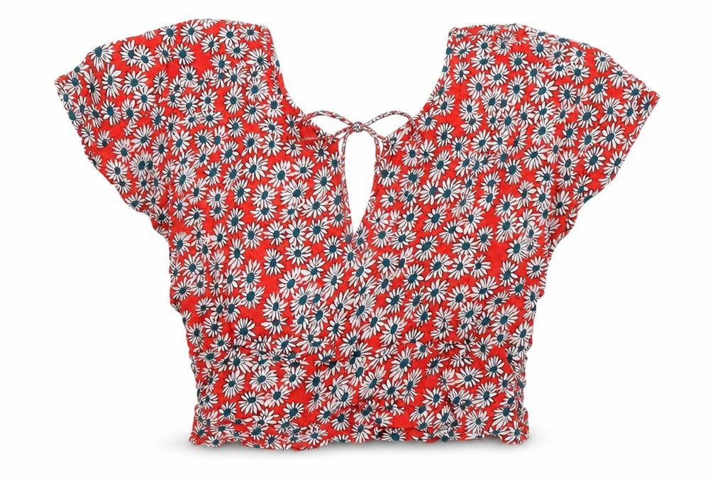 Zara Red Floral Cropped Blouse, Size M, Viscose, Women
