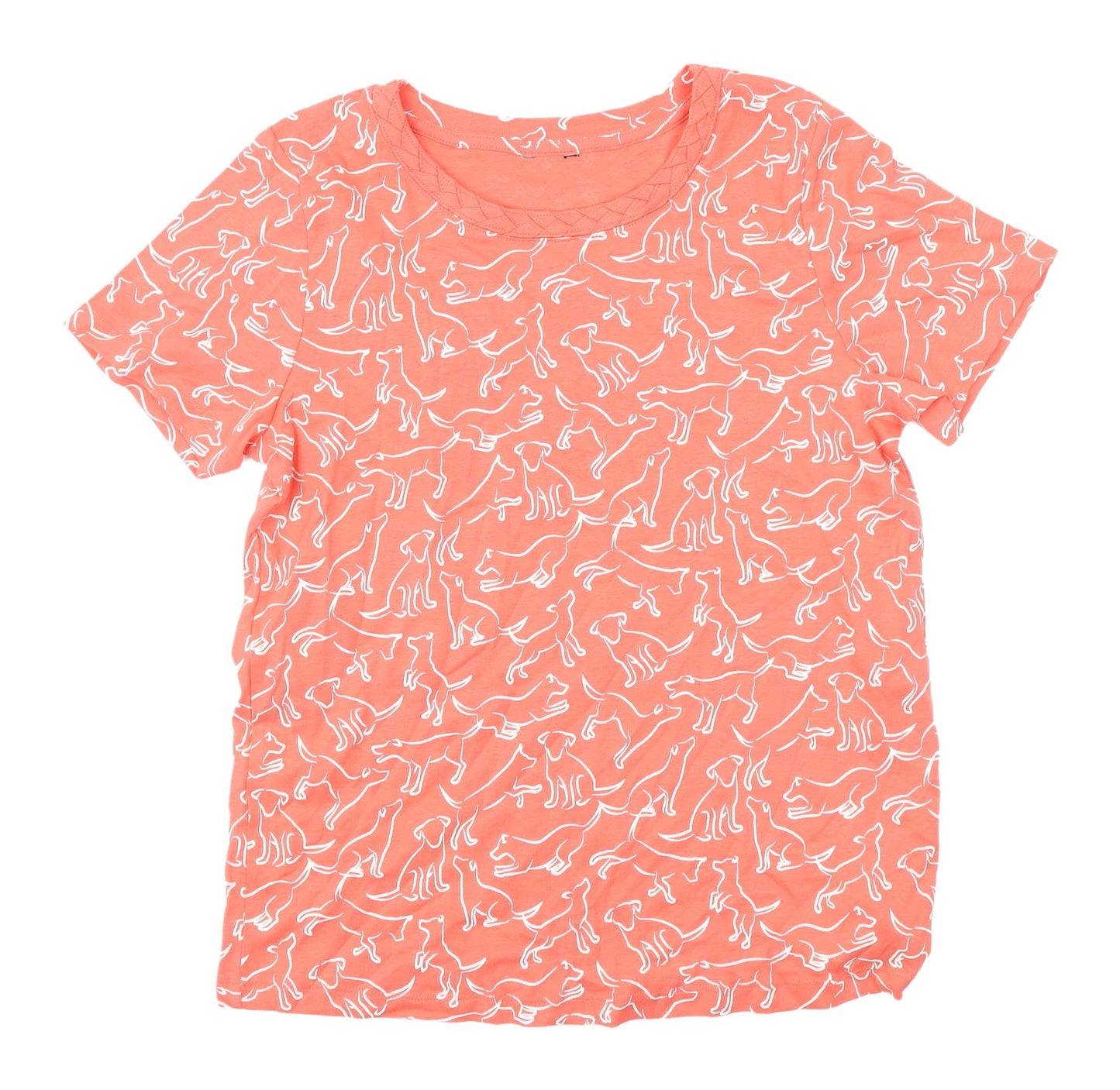 M&Co Women's Orange Dog Print T-Shirt - Size 12
