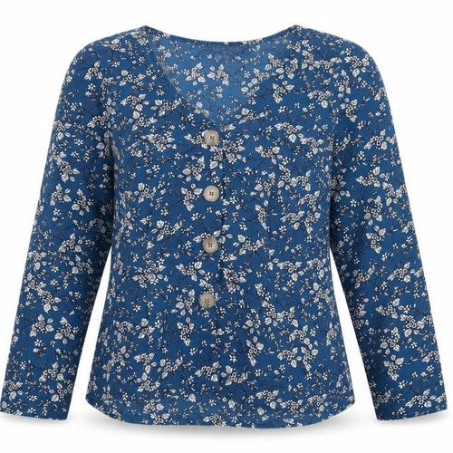 Brave Soul Blue Floral Tunic Blouse, Women, Size S