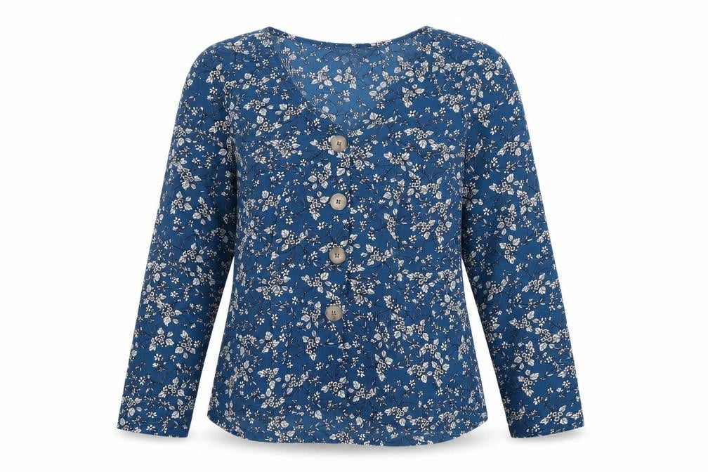 Brave Soul Blue Floral Tunic Blouse, Women, Size S