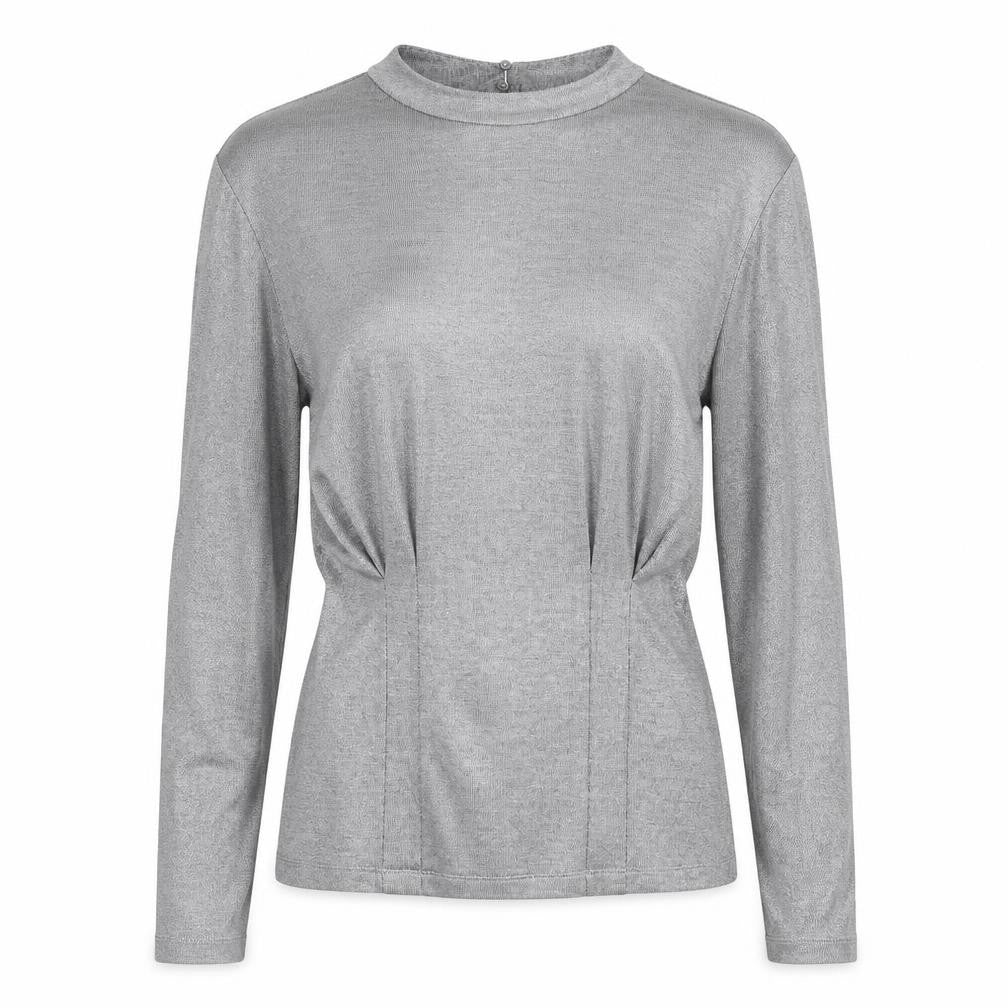 Front view of Reiss Women's Grey XS High Neck Long Sleeve Top