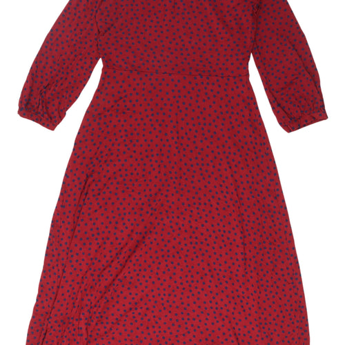 Boden Women's Red Polka Dot Long A-Line Dress