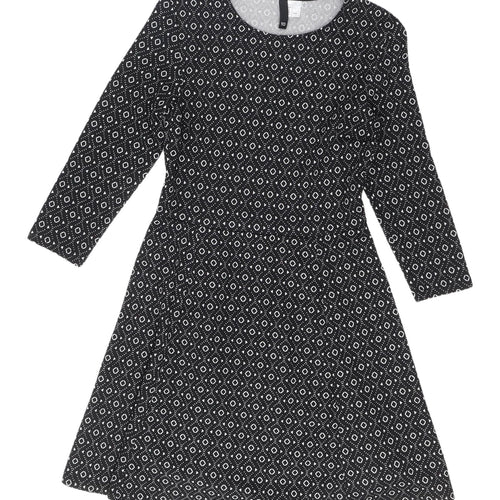 H&M Women's Black Geometric A-Line Dress Size 8