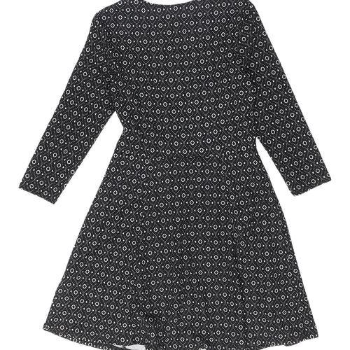 H&M Women's Black Geometric A-Line Dress Size 8