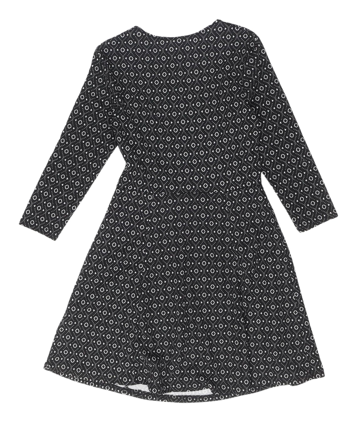 H&M Women's Black Geometric A-Line Dress Size 8