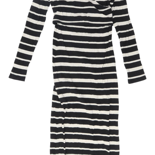 H&M Women's Black Striped Maternity Wrap Dress