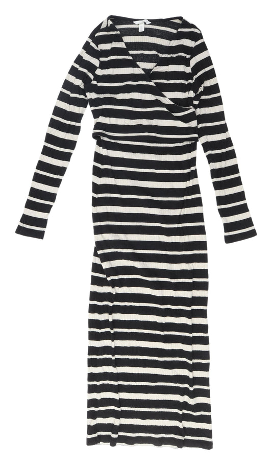 H&M Women's Black Striped Maternity Wrap Dress