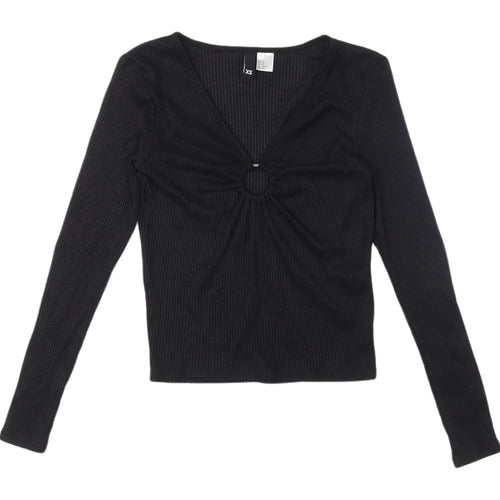 H&M Women's Black V-Neck Slim Jersey Blouse XS