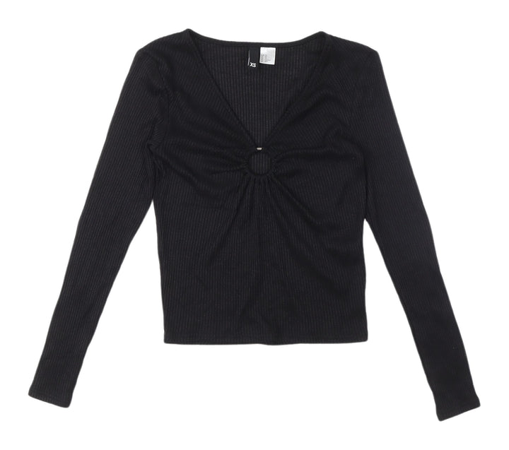 H&M Women's Black V-Neck Slim Jersey Blouse XS