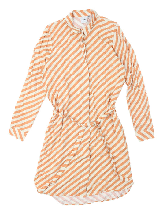 ICHI Women's Orange Stripe Shirt Dress Size S